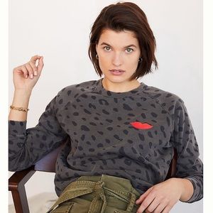 Clare V Lips Leopard Sweatshirt Medium